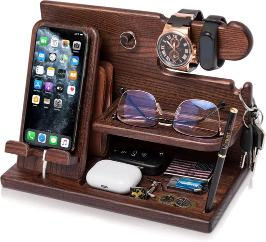 Wood Desk Organizer For Key Holder, Stand Wallet, Watch & Essentials